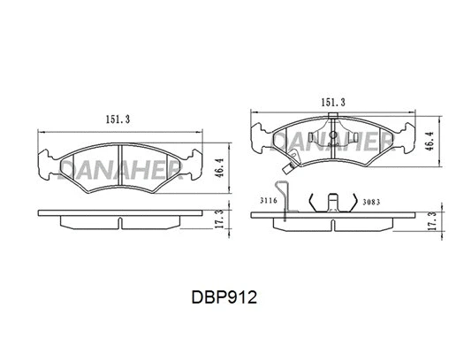DBP912 DANAHER Комплект тормозных колодок, дисковый тормоз (фото 1)