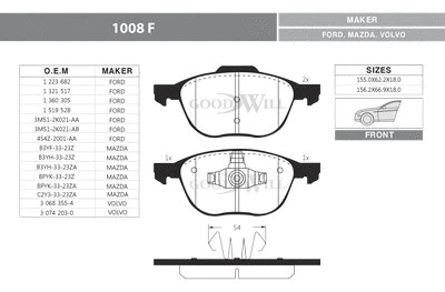 1008 F GOODWILL Комплект тормозных колодок, дисковый тормоз (фото 1)