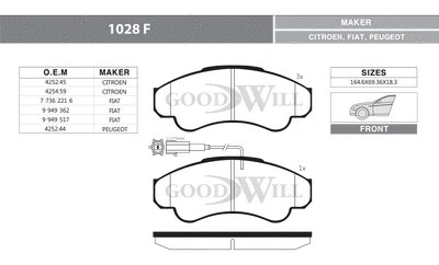 1028 F GOODWILL Комплект тормозных колодок, дисковый тормоз (фото 1)