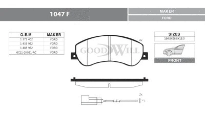 1047 F GOODWILL Комплект тормозных колодок, дисковый тормоз (фото 1)