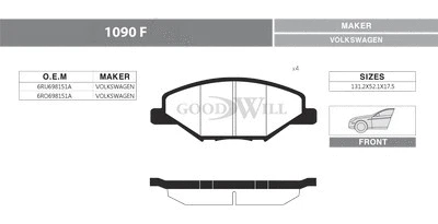 1090 F GOODWILL Комплект тормозных колодок, дисковый тормоз (фото 1)