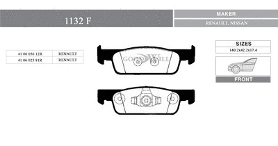 1132 F GOODWILL Комплект тормозных колодок, дисковый тормоз (фото 1)
