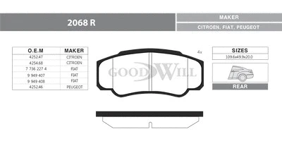 2068 R GOODWILL Комплект тормозных колодок, дисковый тормоз (фото 1)
