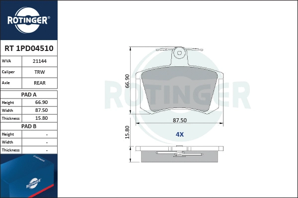 RT 1PD04510 ROTINGER Комплект тормозных колодок, дисковый тормоз (фото 1)