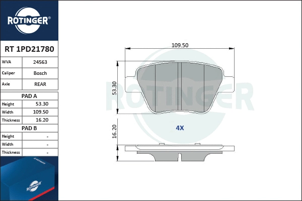 RT 1PD21780 ROTINGER Комплект тормозных колодок, дисковый тормоз (фото 1)