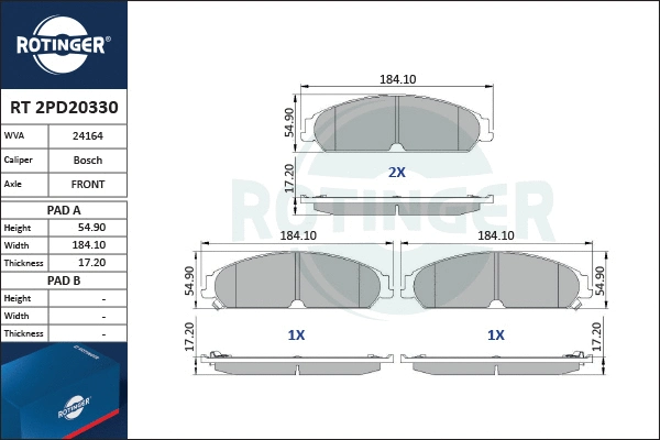 RT 2PD20330 ROTINGER Комплект тормозных колодок, дисковый тормоз (фото 1)