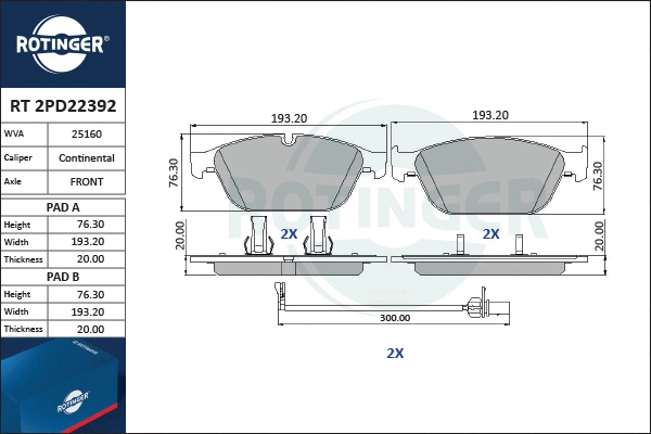 RT 2PD22392 ROTINGER Комплект тормозных колодок, дисковый тормоз (фото 1)