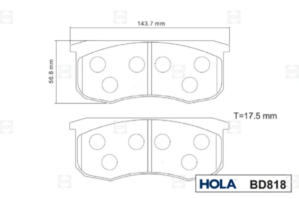 BD818 HOLA Комплект тормозных колодок, дисковый тормоз (фото 3)
