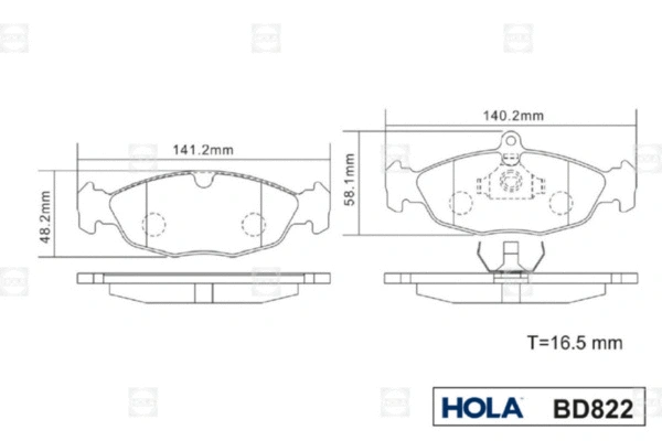 BD822 HOLA Комплект тормозных колодок, дисковый тормоз (фото 3)