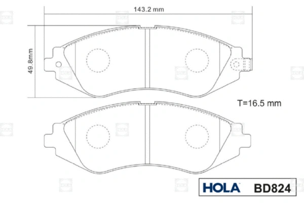 BD824 HOLA Комплект тормозных колодок, дисковый тормоз (фото 2)
