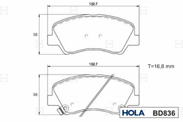 BD836 HOLA Комплект тормозных колодок, дисковый тормоз (фото 2)