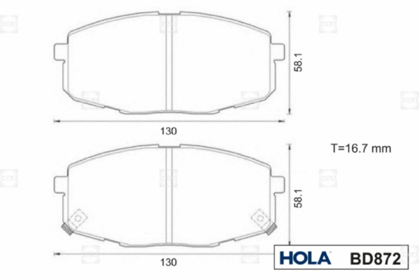 BD872 HOLA Комплект тормозных колодок, дисковый тормоз (фото 3)