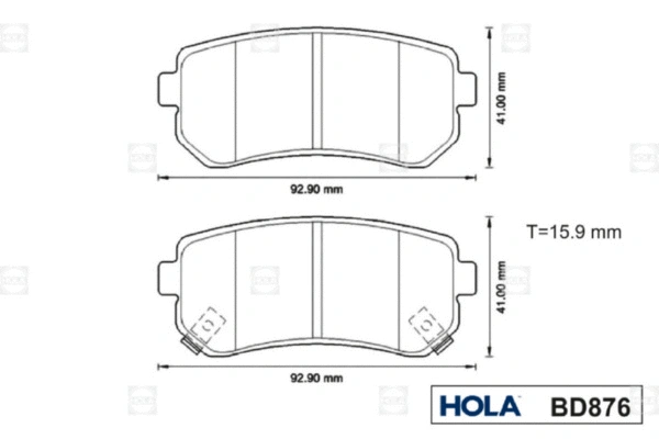 BD876 HOLA Комплект тормозных колодок, дисковый тормоз (фото 3)