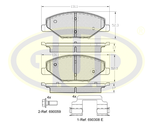 GBP880147 G.U.D Комплект тормозных колодок, дисковый тормоз (фото 1)