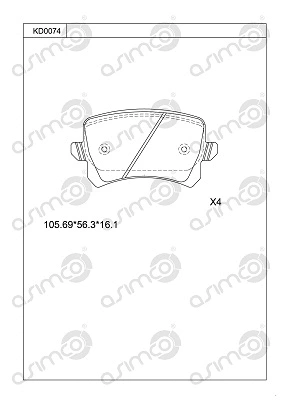 KD0074 ASIMCO Комплект тормозных колодок, дисковый тормоз (фото 1)