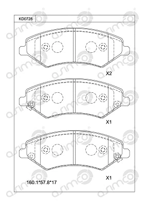 KD0728 ASIMCO Комплект тормозных колодок, дисковый тормоз (фото 1)