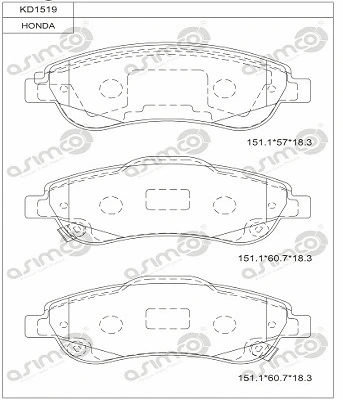 KD1519 ASIMCO Комплект тормозных колодок, дисковый тормоз (фото 1)