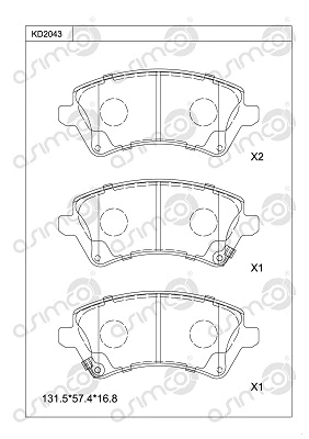 KD2043 ASIMCO Комплект тормозных колодок, дисковый тормоз (фото 1)