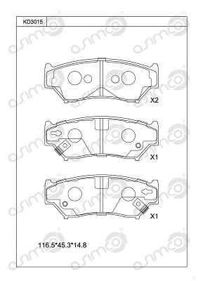 KD3015 ASIMCO Комплект тормозных колодок, дисковый тормоз (фото 1)