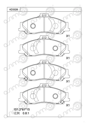 KD3026 ASIMCO Комплект тормозных колодок, дисковый тормоз (фото 1)