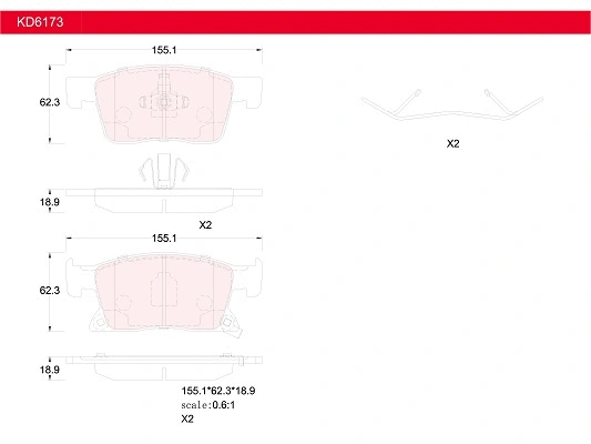 KD6173 ASIMCO Комплект тормозных колодок, дисковый тормоз (фото 1)