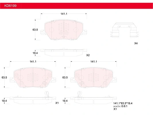 KD6199 ASIMCO Комплект тормозных колодок, дисковый тормоз (фото 1)