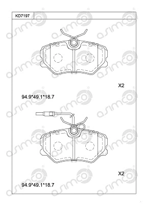 KD7197 ASIMCO Комплект тормозных колодок, дисковый тормоз (фото 1)