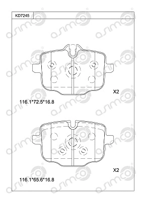 KD7245 ASIMCO Комплект тормозных колодок, дисковый тормоз (фото 1)