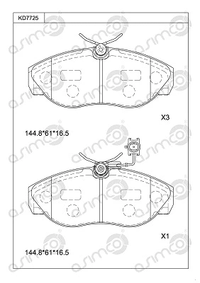 KD7725 ASIMCO Комплект тормозных колодок, дисковый тормоз (фото 1)