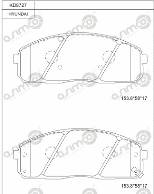 KD9727 ASIMCO Комплект тормозных колодок, дисковый тормоз (фото 1)