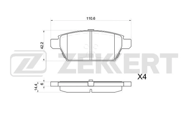 BS-1044 ZEKKERT Комплект тормозных колодок, дисковый тормоз (фото 1)