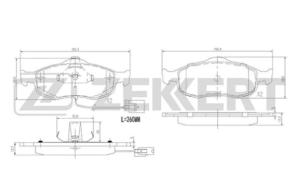 BS-1620 ZEKKERT Комплект тормозных колодок, дисковый тормоз (фото 1)