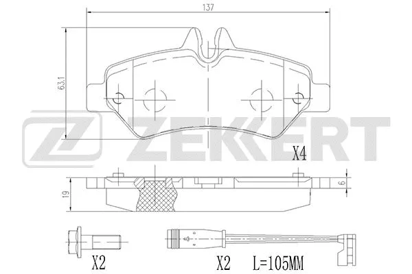 BS-2791 ZEKKERT Комплект тормозных колодок, дисковый тормоз (фото 1)