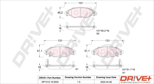 DP1010.10.0034 Dr!ve+ Комплект тормозных колодок, дисковый тормоз (фото 1)