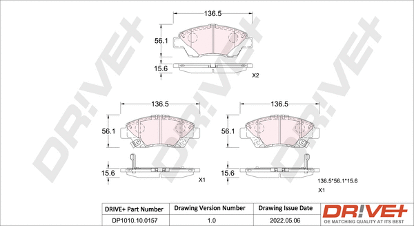 DP1010.10.0157 Dr!ve+ Комплект тормозных колодок, дисковый тормоз (фото 1)