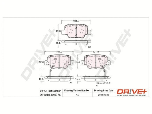 DP1010.10.0376 Dr!ve+ Комплект тормозных колодок, дисковый тормоз (фото 1)