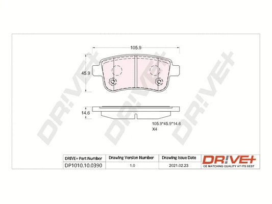 DP1010.10.0390 Dr!ve+ Комплект тормозных колодок, дисковый тормоз (фото 1)