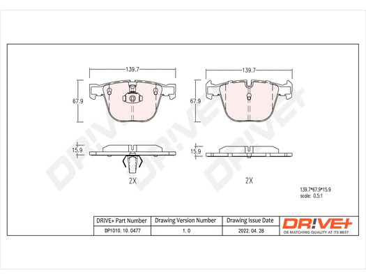 DP1010.10.0477 Dr!ve+ Комплект тормозных колодок, дисковый тормоз (фото 1)