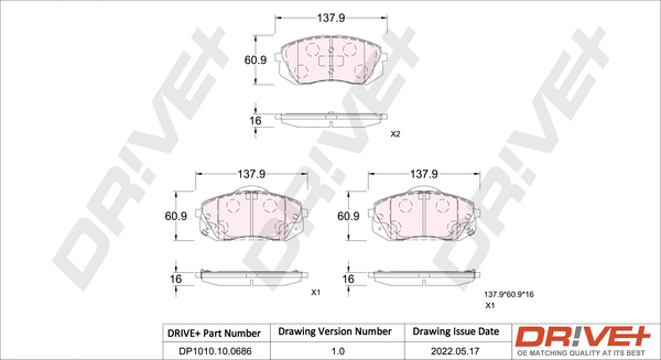 DP1010.10.0686 Dr!ve+ Комплект тормозных колодок, дисковый тормоз (фото 1)