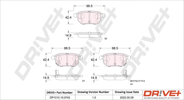 DP1010.10.0742 Dr!ve+ Комплект тормозных колодок, дисковый тормоз (фото 1)