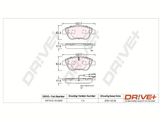 DP1010.10.0866 Dr!ve+ Комплект тормозных колодок, дисковый тормоз (фото 1)