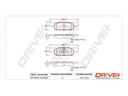 DP1010.10.0928 Dr!ve+ Комплект тормозных колодок, дисковый тормоз (фото 1)