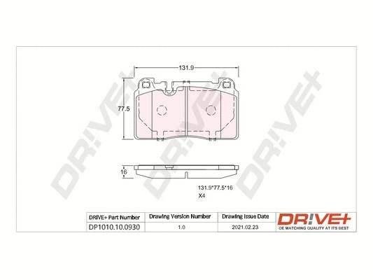 DP1010.10.0930 Dr!ve+ Комплект тормозных колодок, дисковый тормоз (фото 1)