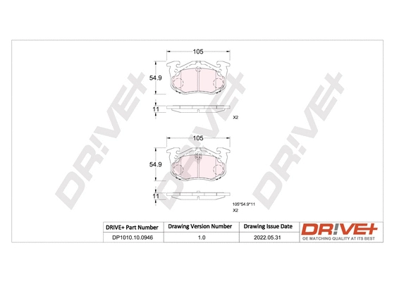 DP1010.10.0946 Dr!ve+ Комплект тормозных колодок, дисковый тормоз (фото 1)