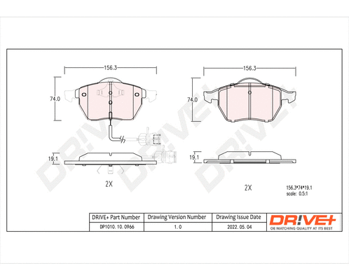 DP1010.10.0966 Dr!ve+ Комплект тормозных колодок, дисковый тормоз (фото 1)