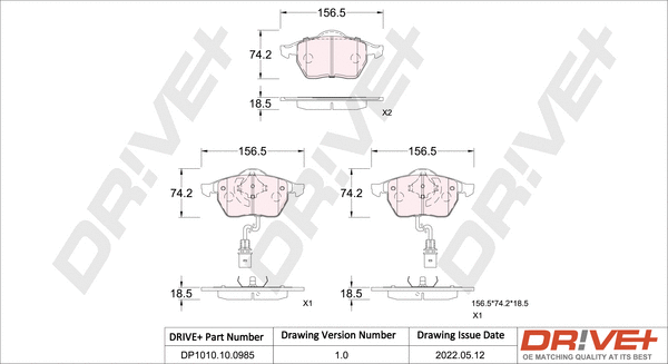 DP1010.10.0985 Dr!ve+ Комплект тормозных колодок, дисковый тормоз (фото 1)