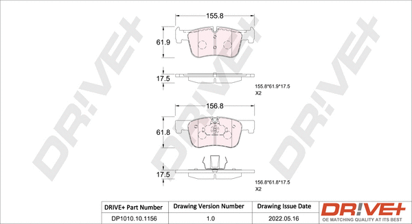 DP1010.10.1156 Dr!ve+ Комплект тормозных колодок, дисковый тормоз (фото 1)