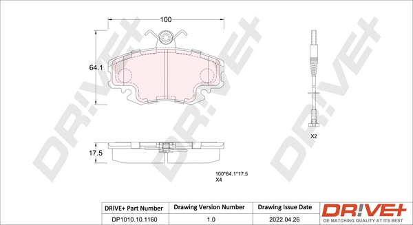 DP1010.10.1160 Dr!ve+ Комплект тормозных колодок, дисковый тормоз (фото 1)