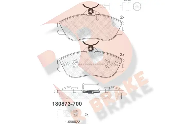 RB0873-700 R BRAKE Комплект тормозных колодок, дисковый тормоз (фото 1)