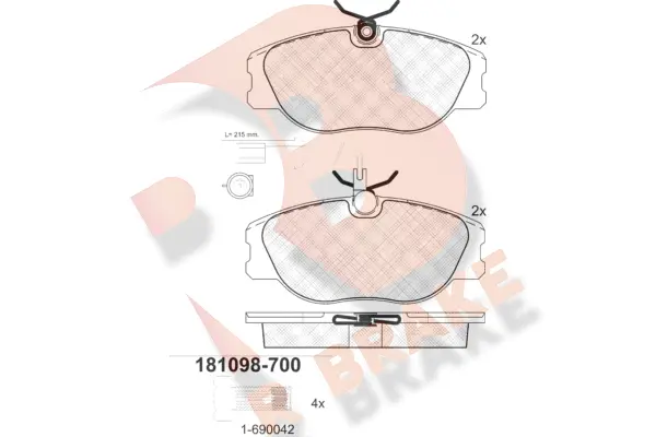 RB1098-700 R BRAKE Комплект тормозных колодок, дисковый тормоз (фото 1)